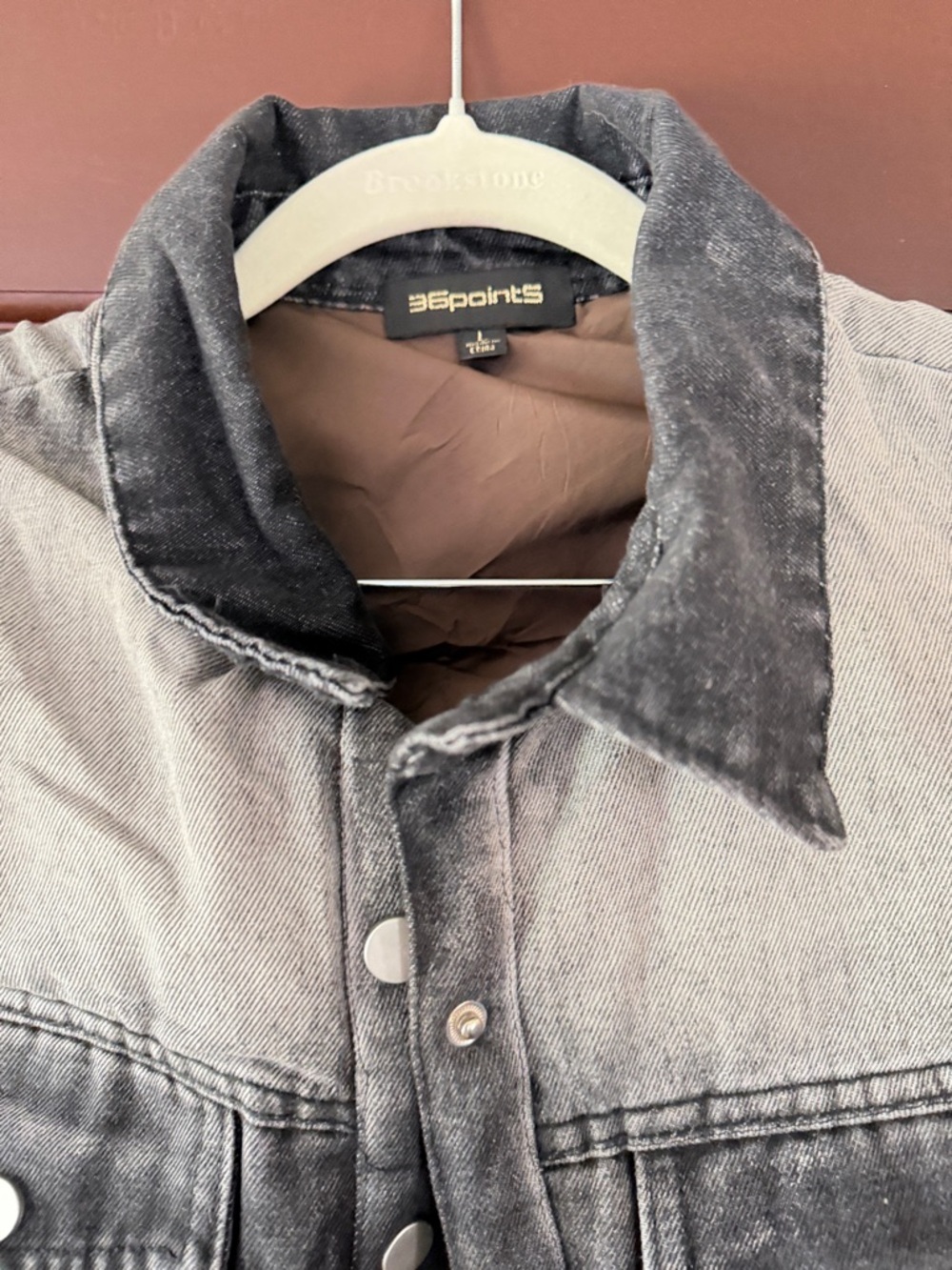 Metallic Brown Puffer Vest with Denim Yoke - Picture 3 of 5